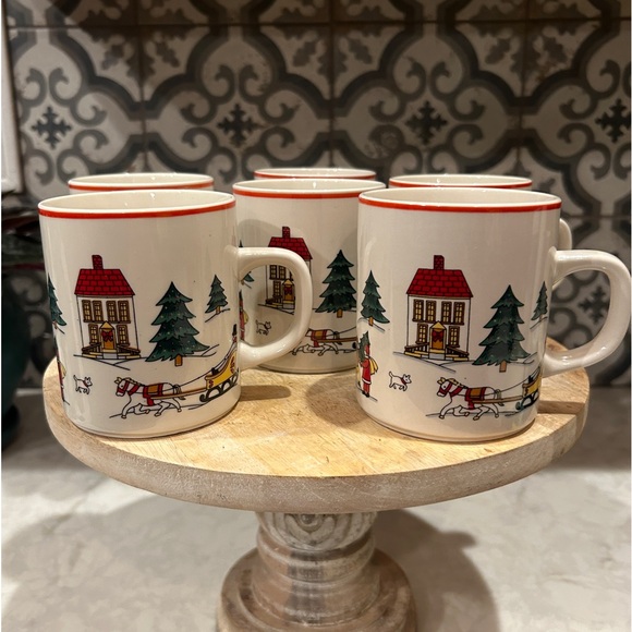 VINTAGE 1987 JAMESTOWN CHINA “JOY OF CHRISTMAS” MUGS- SET OF 6 - Picture 1 of 6